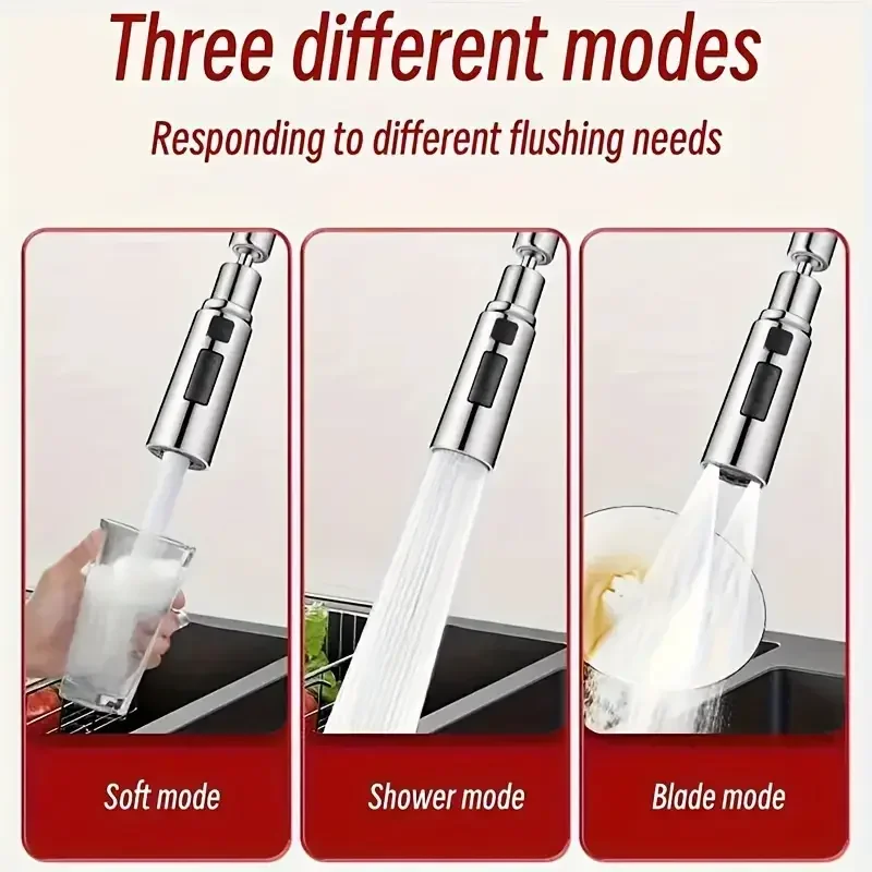 3 Modes Anti-Splash Shower Sprayer Kitchen Filter Faucet Extender Metal Alloy Head Water Saver Home Universal Faucet