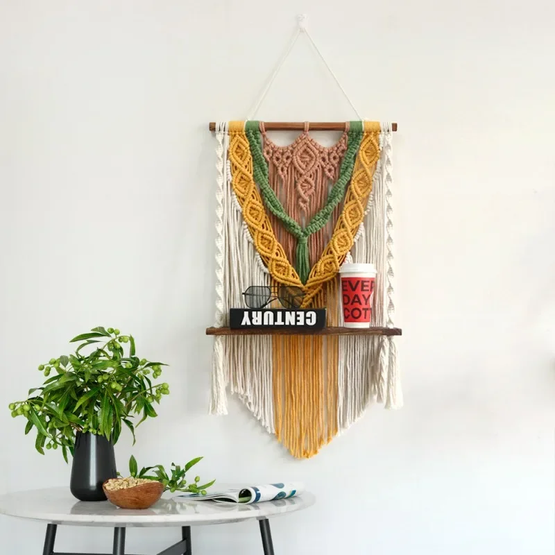 

Bohemian Shelves Cotton Rope Woven Wall Shelf Tapestry Vintage Wall Decor Storage Rack Home Organizer Home Decoration