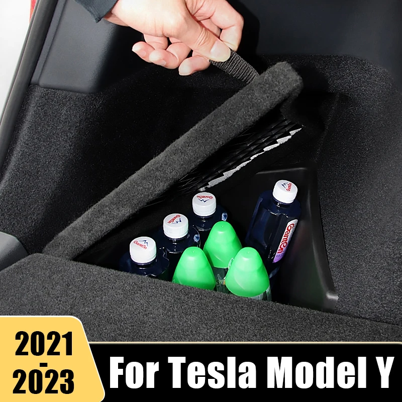

For Tesla Model Y 2021 2022 2023 Car Trunk Side Storage Box Space Fire Extinguisher Partition Decoration Organizer Accessories