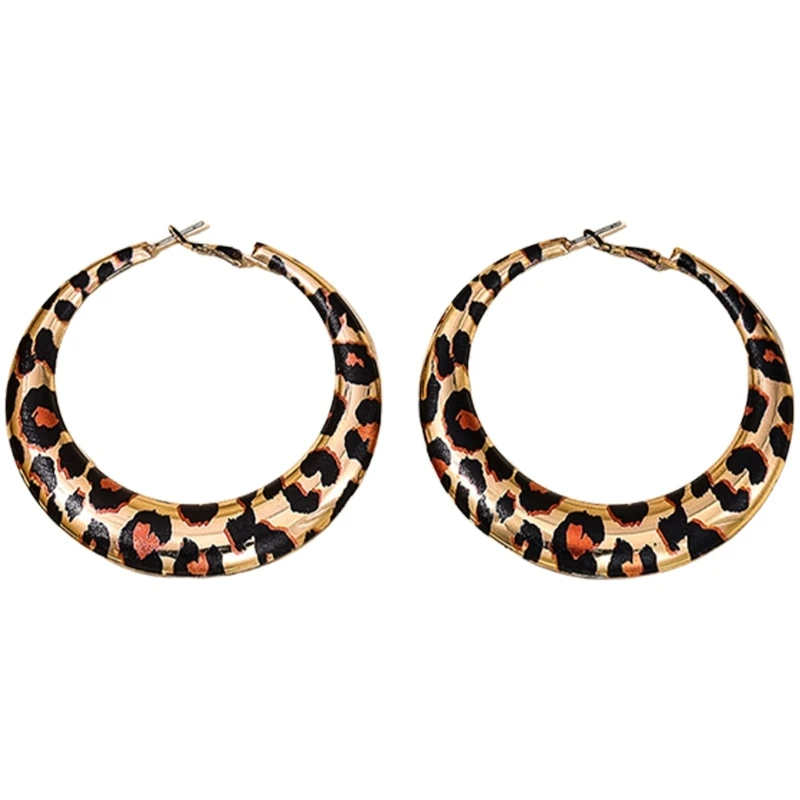 ZB91 Elegant Geometric Leopard Studs Jewelry Elegant Alloy Circular Earrings with Leopard Pattern for Fashion Forward Ladies