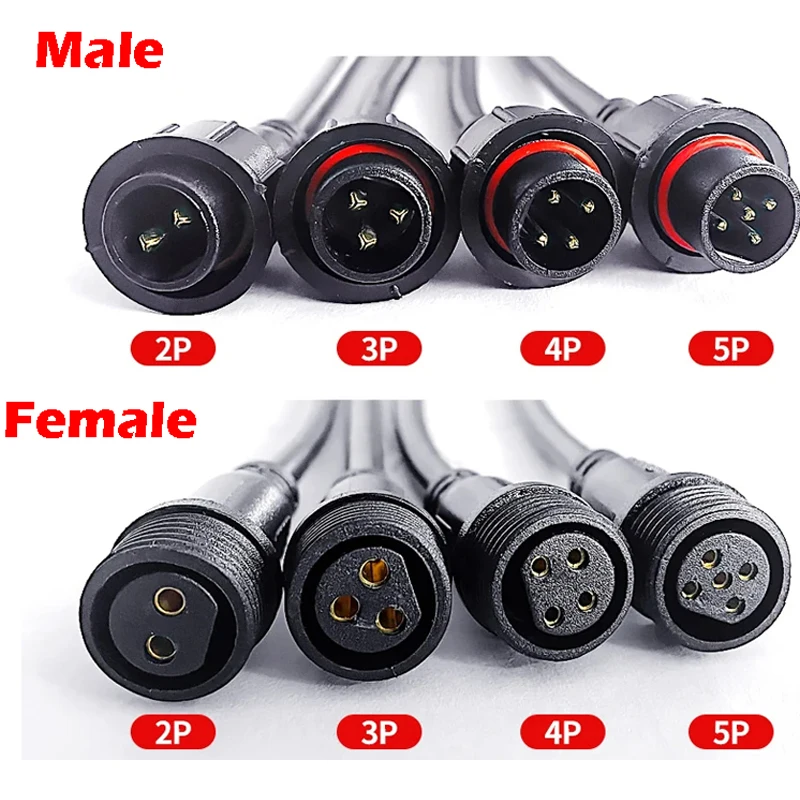 5/20Pcs M16 Waterproof 2 3 4 5 Pin IP65 Cable Wire Plug for LED Strips Male and Female Jack 22mm nut Connector Wire 20CM OD 6mm