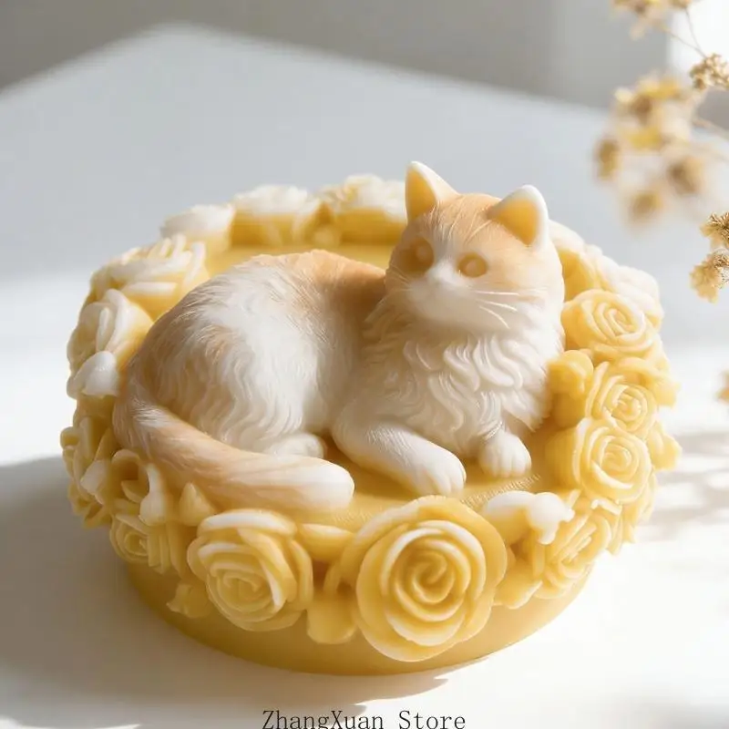 Rose Puss Form Kerze Silikonform spülmaschinenfest kreativ für Wachse schmilzt Seife Herstellung einzigartiger dekorativer – Detail 5