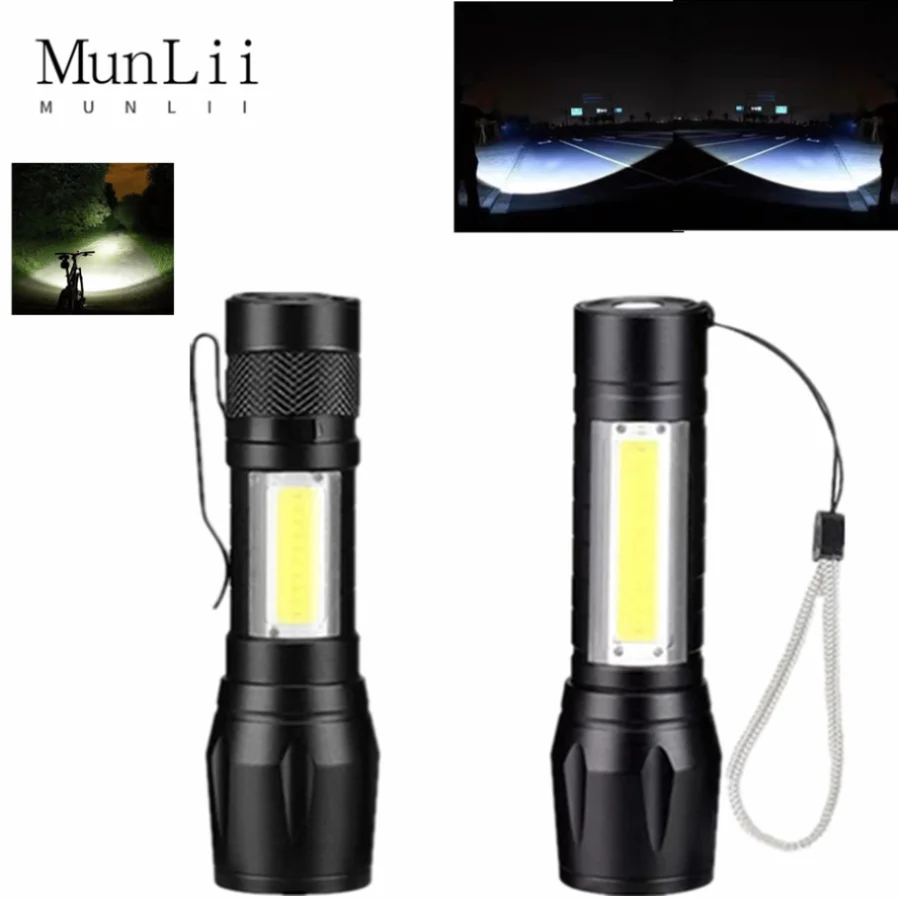 Portable LED Flashlight XPE COB Flashlight with 3 Modes Rechargeable Zoom Flashlight Light Waterproof Camping Light