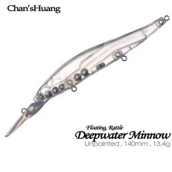 Chan’sHuang 10PCS Unpainted Blanks Bait 14cm 13.4g Deepwater Rattle Minnow DIY Handmade Artificial Fishing Lure Tackle