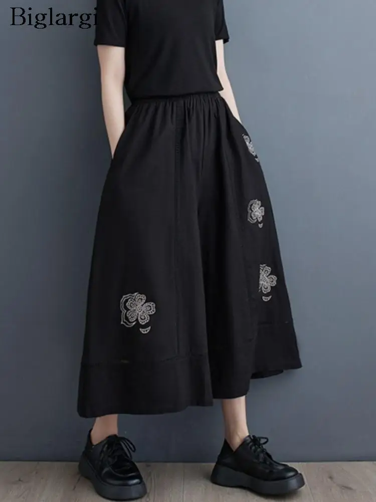 

Oversized Spring Flower Embroidery Pant Women Wide Leg Loose Korean Ladies Trousers Casual Fashion High Waist Woman Pants Skirts