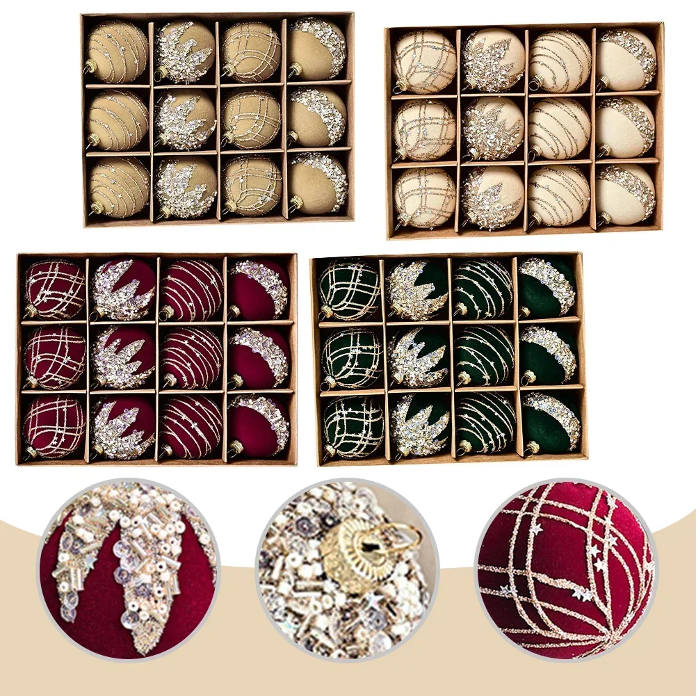 12 teile/satz 6 CM Premium Gezupft Samt Farbe Diamant Weihnachten Ball Weinrot Khaki Beige Grün Für Weihnachten Hochzeit verlobung