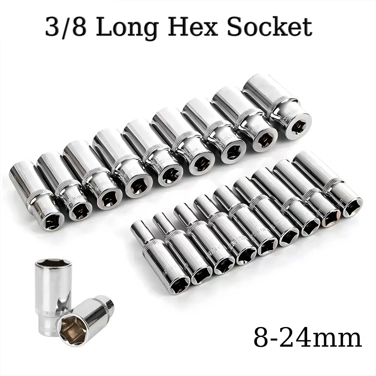 Hex Long Socket Metric Chrome Vanadium Socket Set 3/8