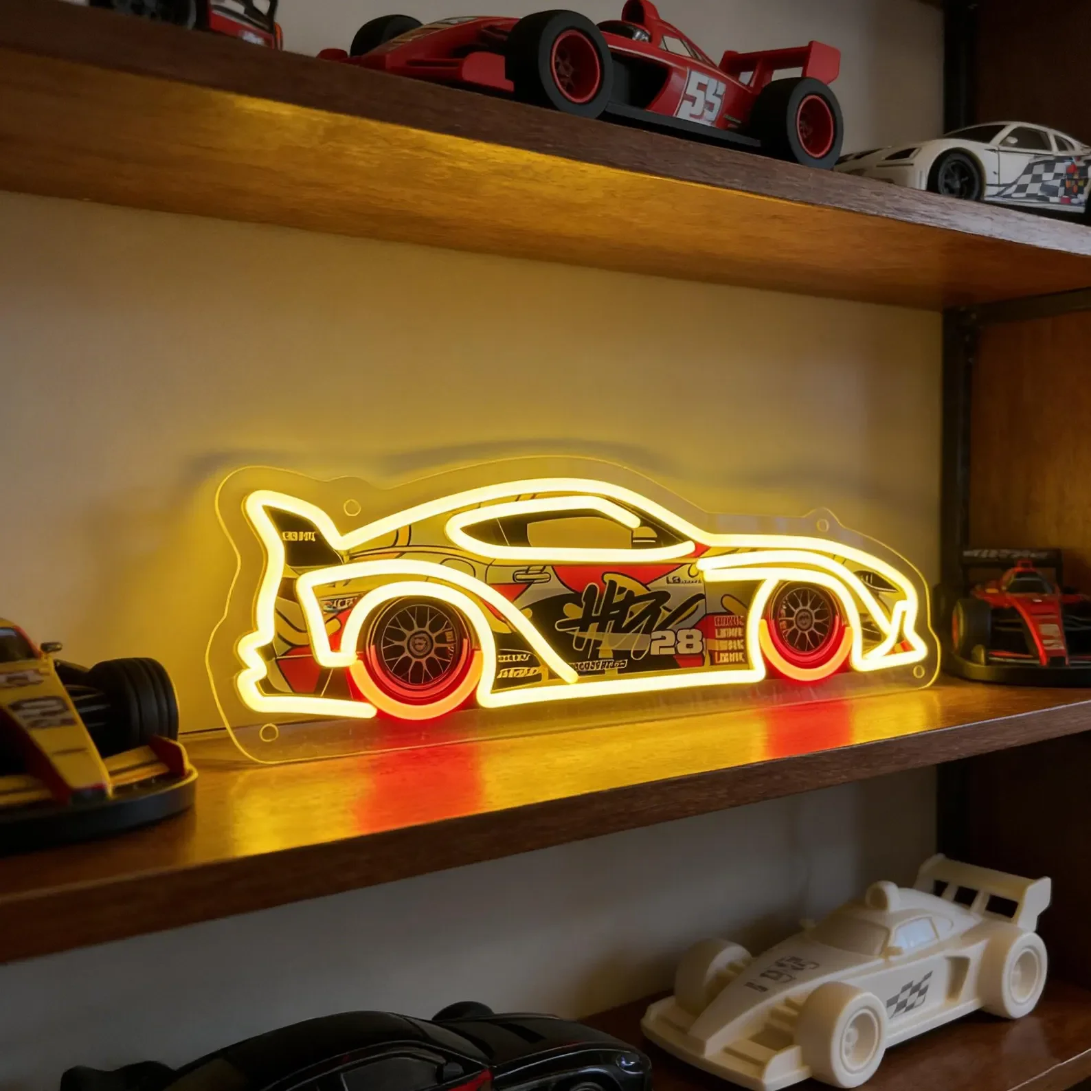 Racing Car Neon Sign LED Light, Garage Wall Decor, Car Enthusiast Room Decoration, Auto Lover Gift