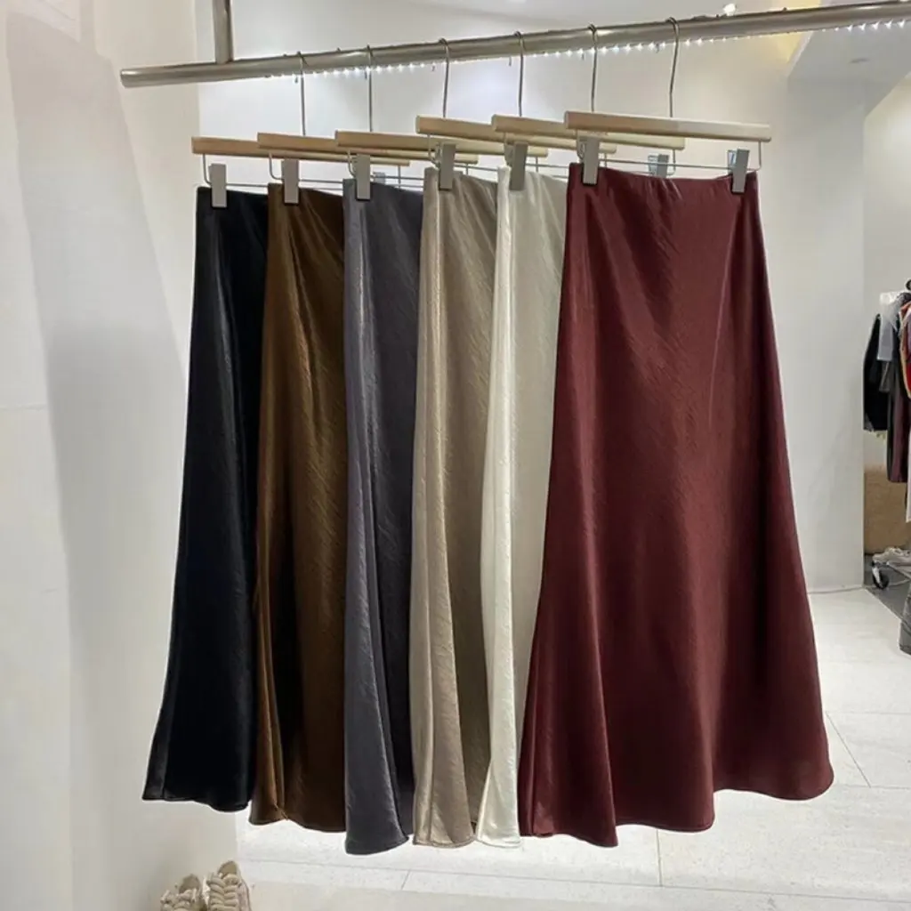 

Elegant Retro Satin Fishtail Skirt Slimming Elastical Waist Autumn New Women's Fashion Half Skirt