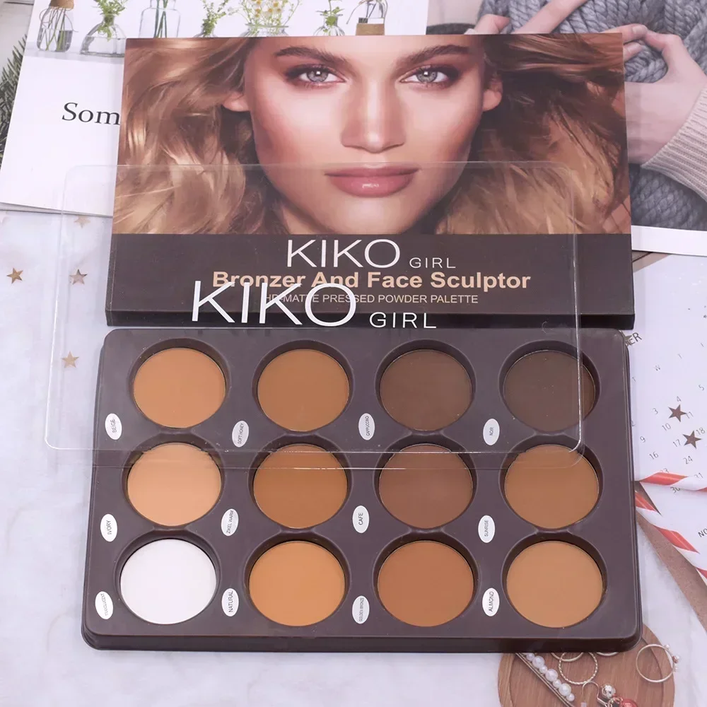 12 สี Kiko Make Up Contour Palette Face BronzerMake Up Highlight Face Sculpting Matte Contour Palette Bronzer Powder