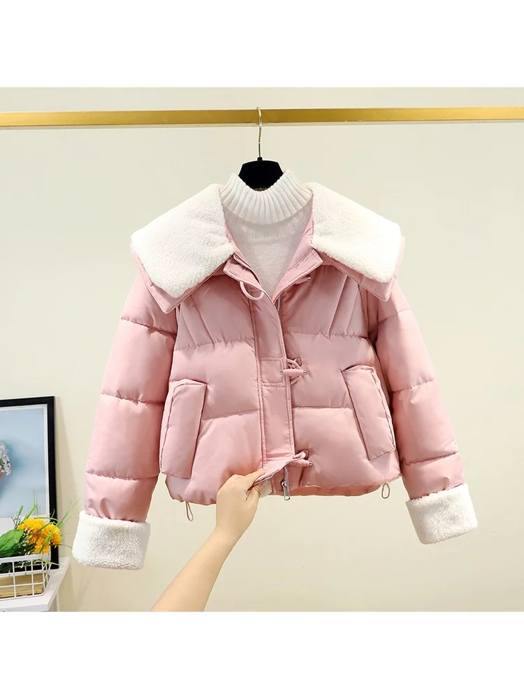 

Sli ort Cotton Jaet, женская модная корейская версия на пуговицах, свободная зимняя верхняя одежда, пальто с большим воротником