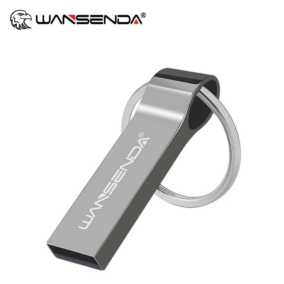 Wansenda-unidad Flash USB de acero inoxidable de Metal, lápiz de memoria con llavero, 128GB, 8GB, 16GB, 32GB y 64GB