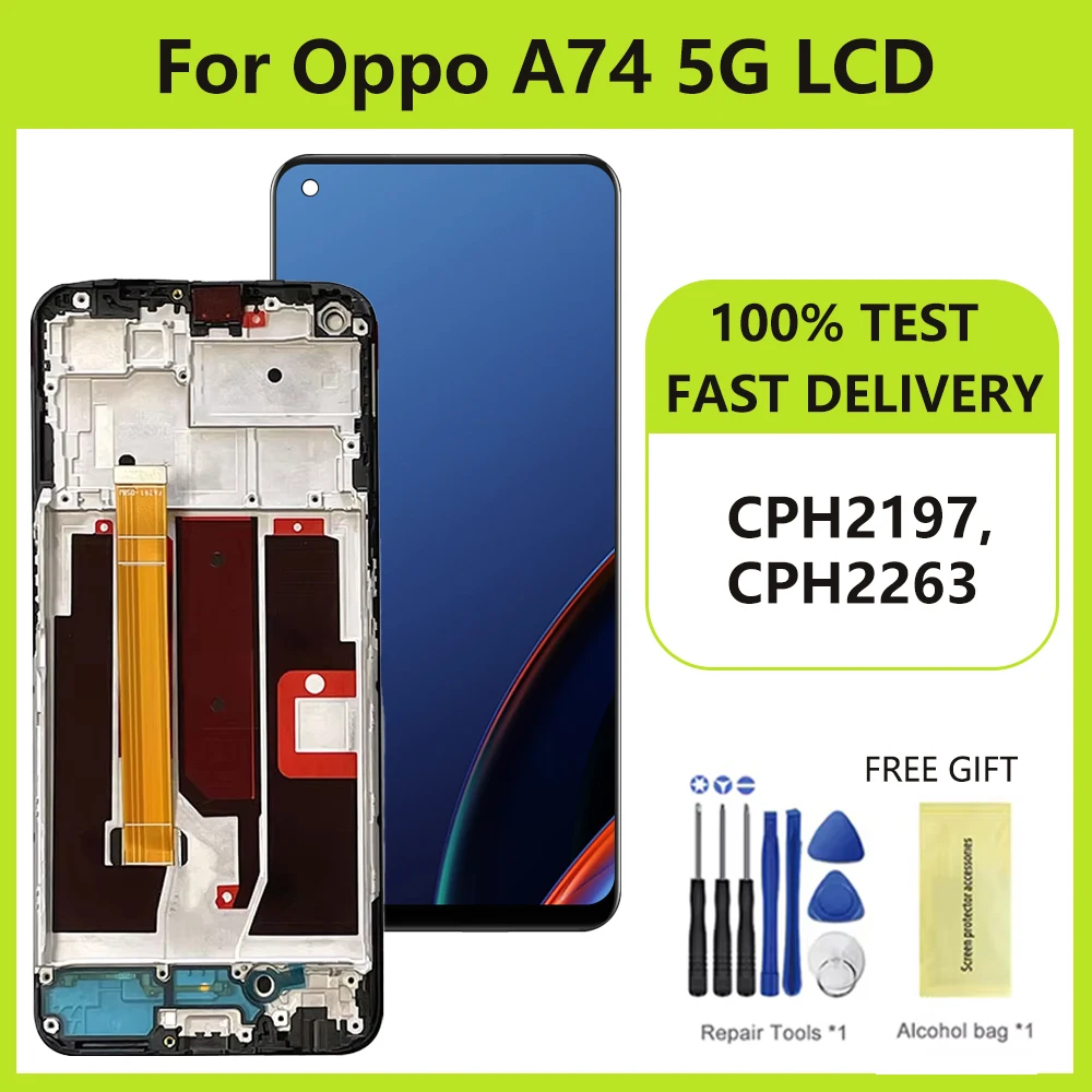 

6,5 ''оригинальный ЖК-дисплей для OPPO A74 5G CPH2197 CPH2263, сменный преобразователь сенсорного экрана в сборе для OPPO A74 5G LCD