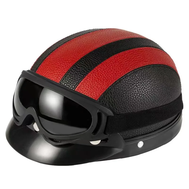 NONE Vintage für Harley Leder helm für Männer Frauen Winter warm Universal leichte Halbhelm Elektro fahrräder tolles Geschenkset 9