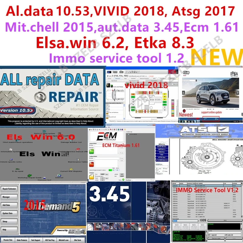 

Auto All repair data 10.53 software Mitchel l 2015 Autodata 3.45 Vivid workshop Atsg 2017 ELSAWIN 6.0 etka 8.6 ECM TITANIUM 1.61