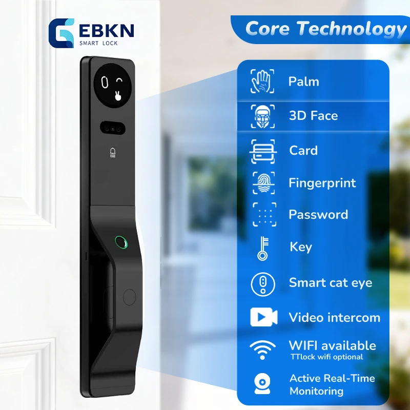 EBKN AI 3D face smart lock graffiti fingerprint anti-theft smart door lock with camera