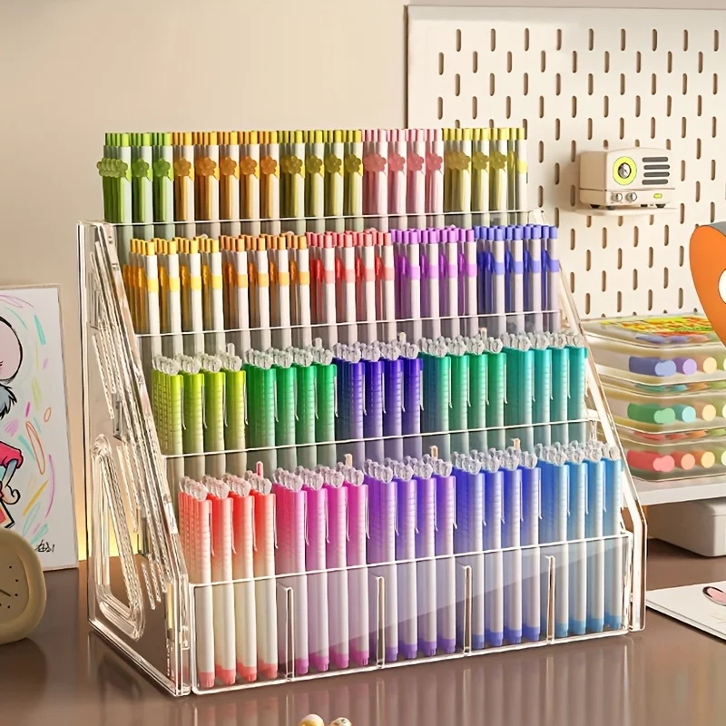 1pc Large Capacity Acrylic Pen Holder Multi-Compartment Heavy-Duty Desk Organizer for Pencils Markers Brushes School Office Home