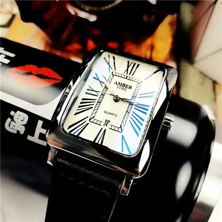 31x46mm Men Quartz Watch Rectangle Square Dial Watches Male Luxury Brand Business Man Roman Numerals Numbers Display Wristwatch