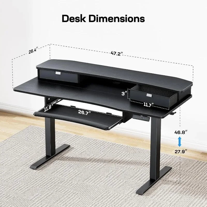 48x26 Electric Standing Desk, 2 Drawers and 26.7 