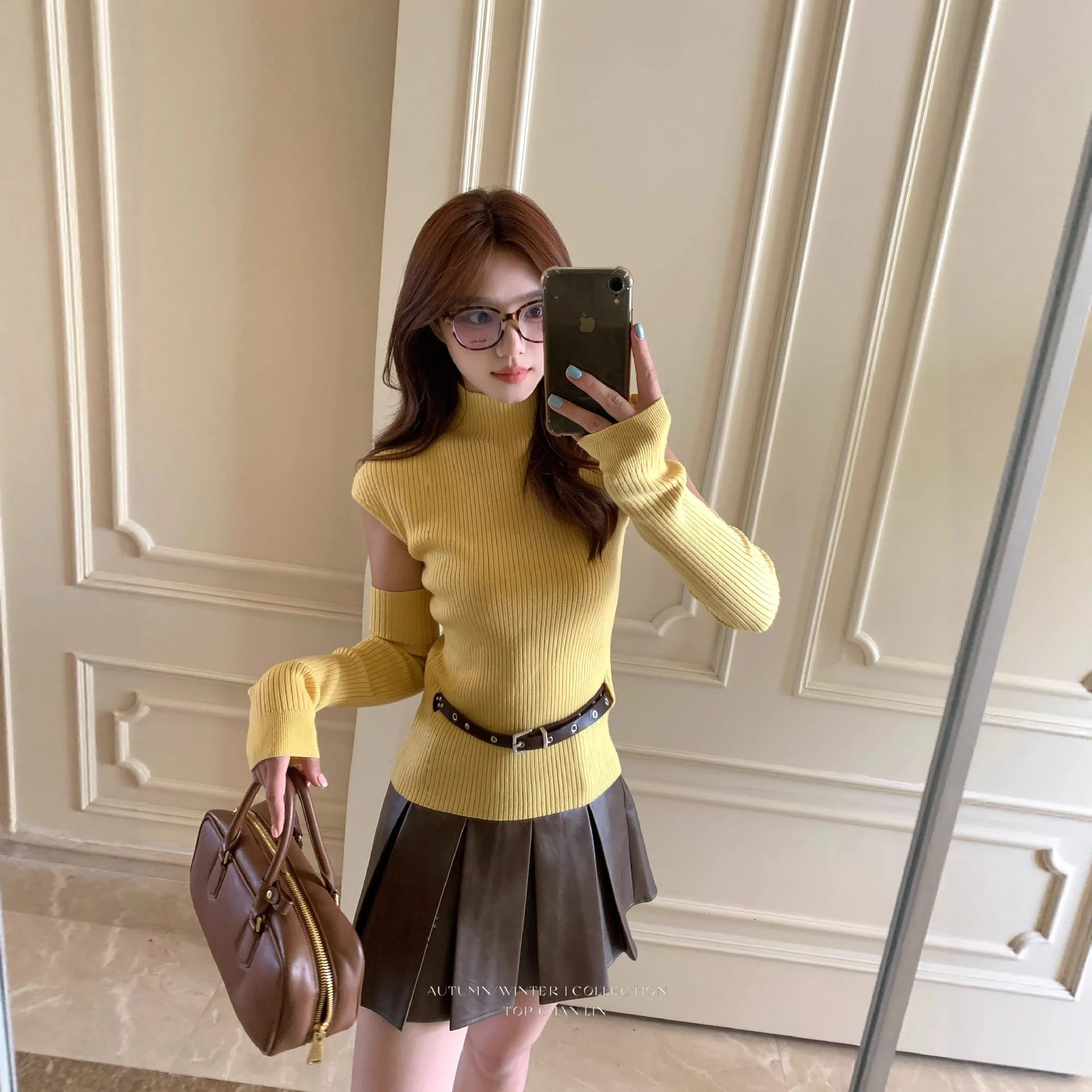 取り外し可能な袖ニットセーター女性ロングトップ秋メタリックニットウェアドロップショルダークロップドスナップボタンナイトクラブパーティー