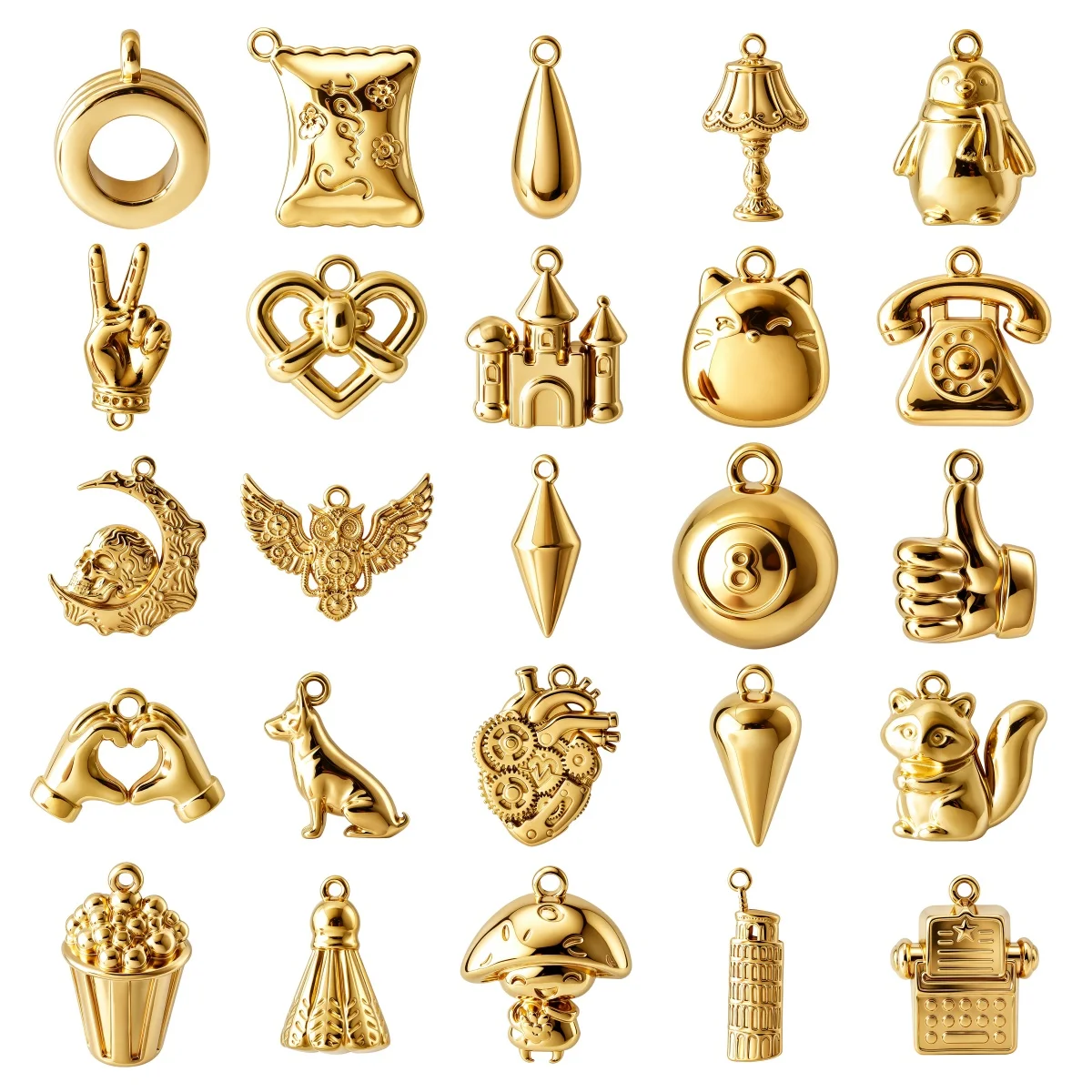 12Pcs Assorted 316 Stainless Steel Charms Penguin Owl Castle Telephone Pisa Tower Squirrel Pendants DIY Jewelry Making Supplies