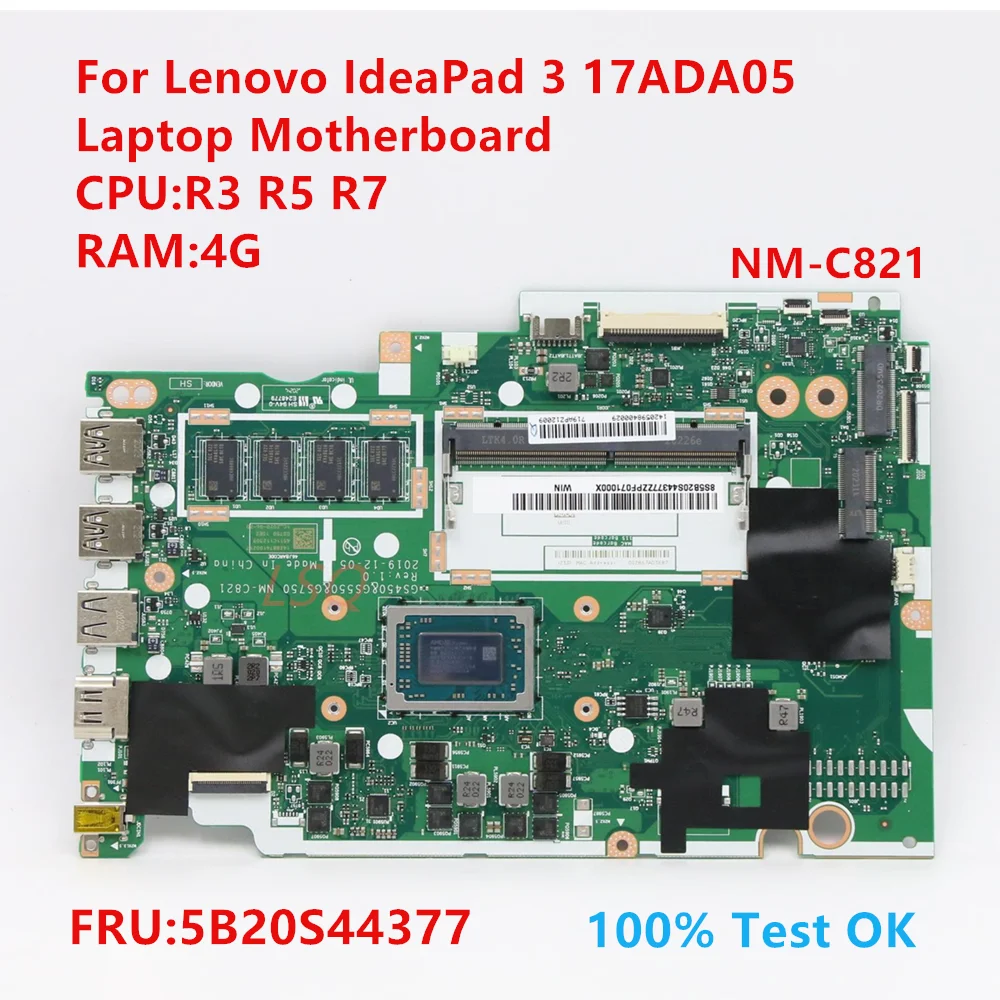 

NM-C821 For Lenovo IdeaPad 3 17ADA05 Laptop Motherboard With CPU:R3 R5 R7 FRU:5B20S44377 100% Test OK