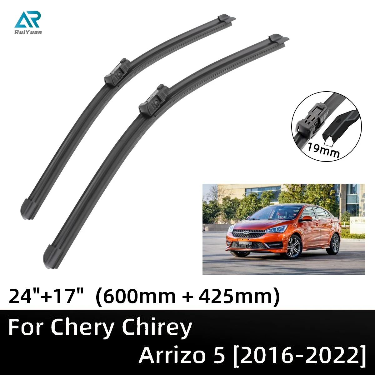 

For Chery Chirey Arrizo 5 2016-2022 24"+17" EX Cowin E5 EV MVM Sinogold Junxing Front Windshield Wiper Blades Brushes Cutter