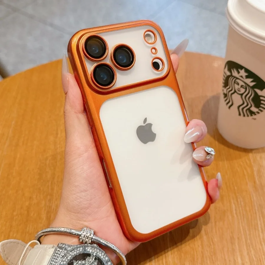 Funda de Lujo Mate Transparente con Electrochapado para iPhone 17 Pro 16 15, para iPhone 14 13 12 17 Pro Max, Carcasa Rígida de PC a Prueba de Golpes para Hombre y Mujer