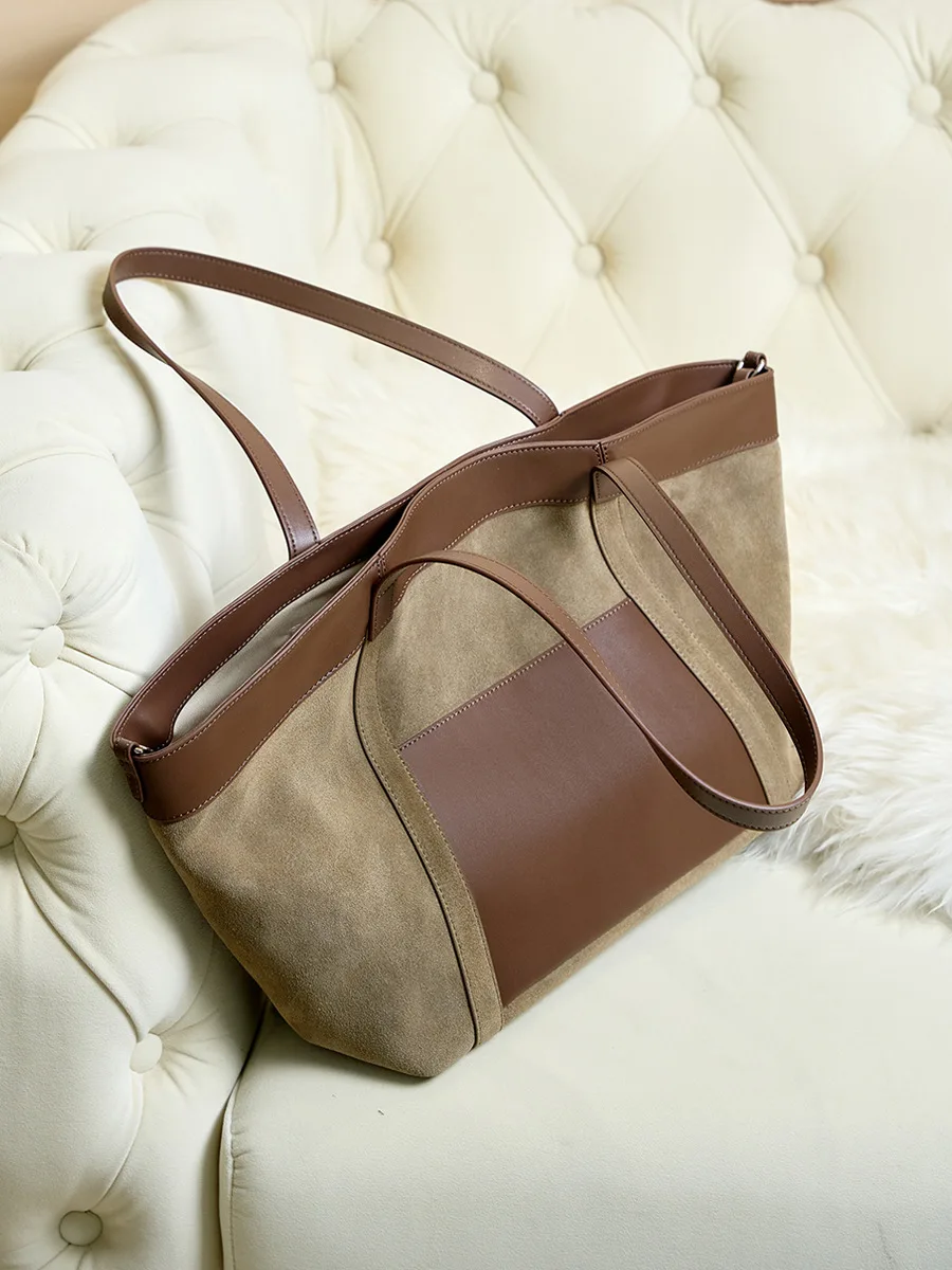 

Ladies' bag with frosted suede retro style, large commuter premium feel, large capacity women's single shoulder tote bag
