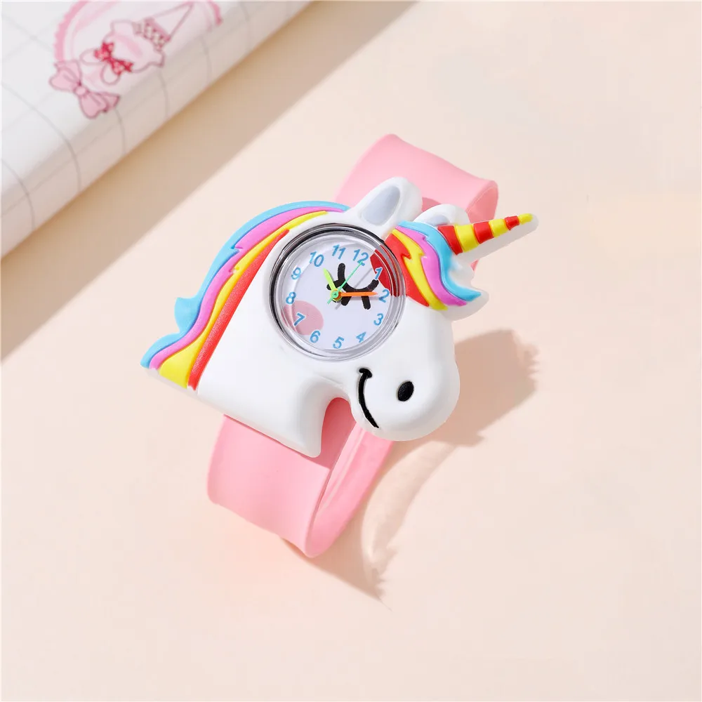 Pink Unicorns Children Watch Cartoon Birthday Gift Girl Boy kid Study Time Clock Cute Wristwatch
