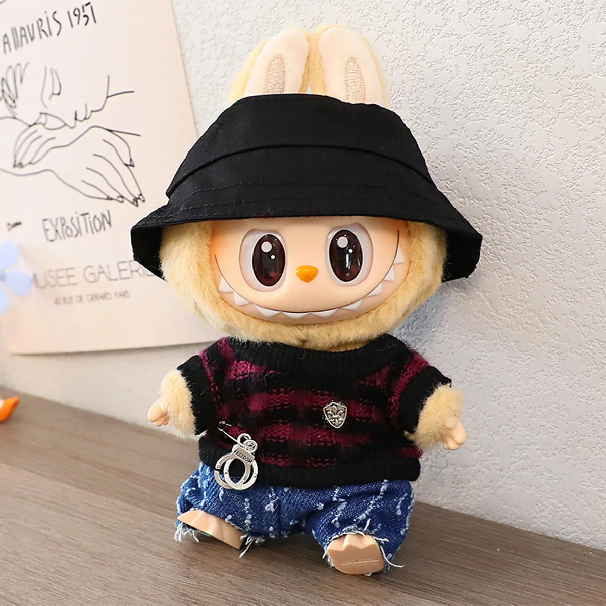 17cm Mini Doll'S Clothes Outfit Accessories For Labubu V1 V2 Striped overalls hats glasses shoes Cool handsome Clothing Gift