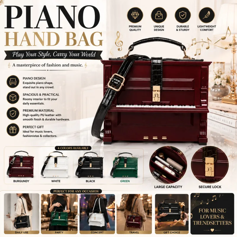 Piano Tote Bag Women Handbag Box Purse Leather Shoulder Bag Vintage Instrument Crossbody Bag Novelty Clutch Couple Tote Bag Gift