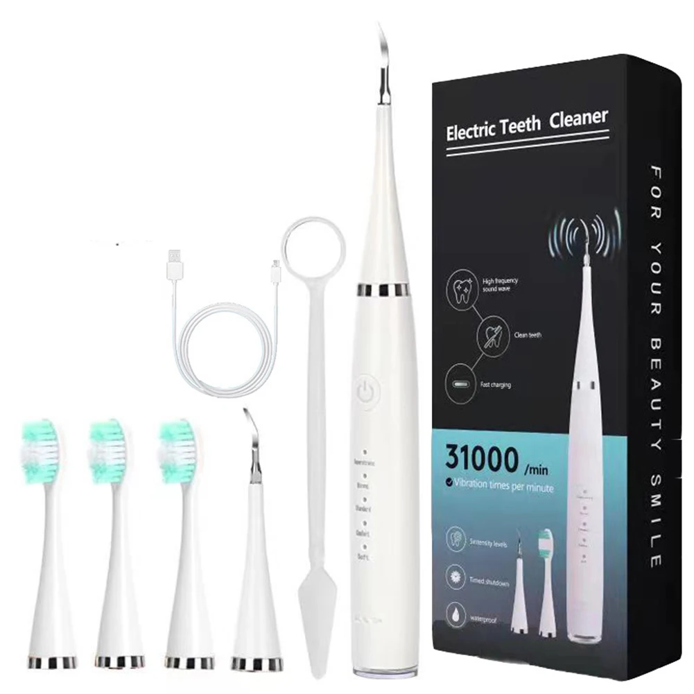 Electric Tooth Cleaning Instrument 5 Gear High Frequency Vibration Tooth Cleaner Set Portable Tooth Beauty Cleaner For Women Men