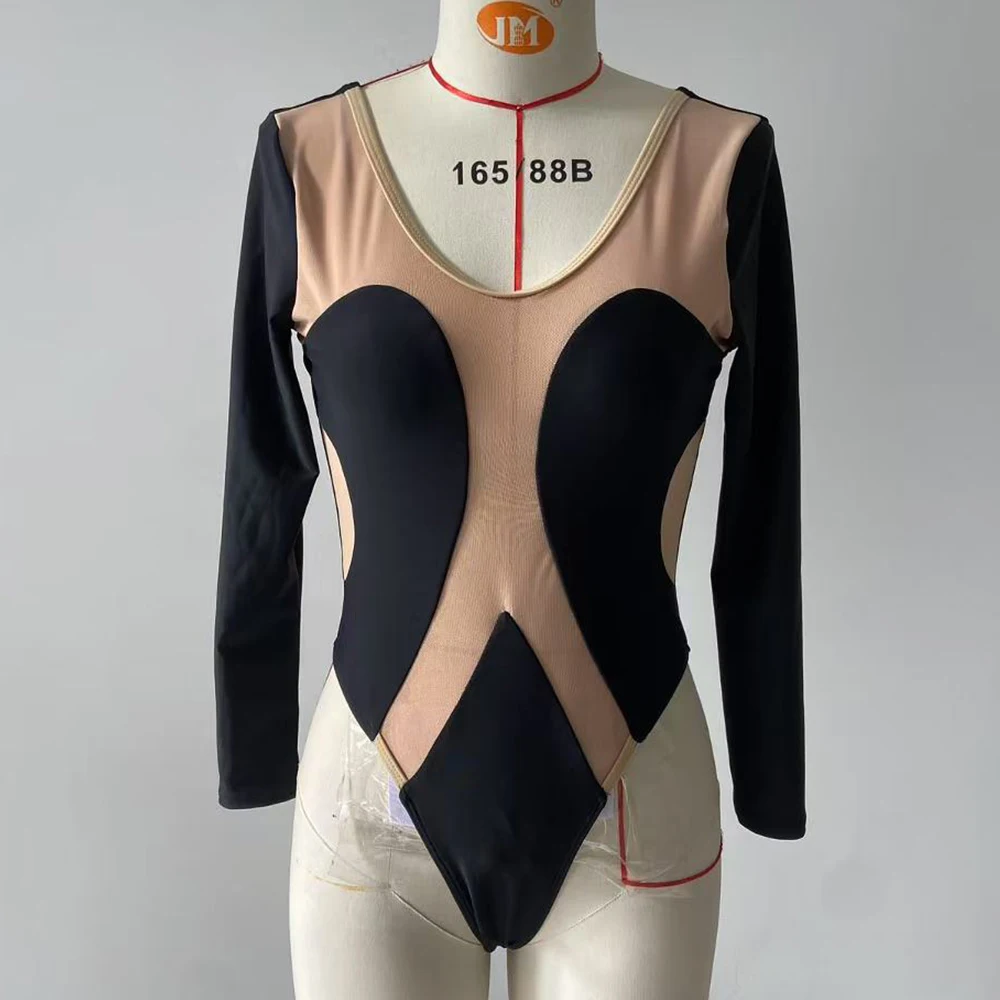 BEACHCICI Kontrast-Mesh-Badeanzug für Damen, einteilige Badebekleidung, 2025, Body für Badegäste, Baden, Schwimmen, Badeanzug, Sport, Strandmode