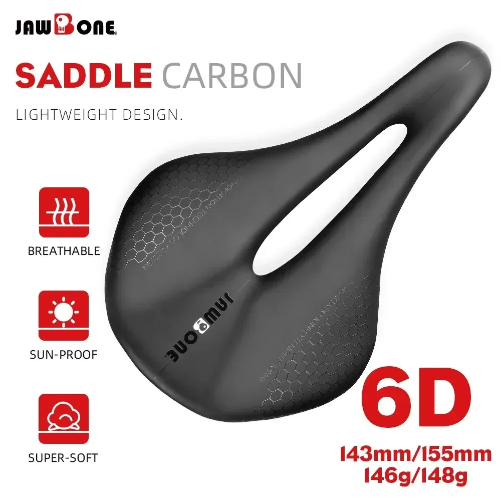 JAWBONE Ultralight Full Carbon Leather Bike Saddle 7x9mm Oval Rails - MTB Road Racing Hollow Design Comfortable Cycling Seat