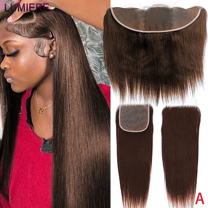 

Chocolate Brown Straight Real HD Lace Frontal Closure Only Full 13x6 13x4 Invisible Melt Skin Lace 5x5 6x6 HD Closure Human Hair