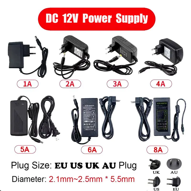 12 فولت 5A 4A 3A 1A 6A 8A محول التيار المتناوب 110 فولت ~ 220 فولت إلى تيار مستمر 12 فولت محول لإمداد الطاقة سائق للكاميرا شرائط ليد ضوء الإضاءة