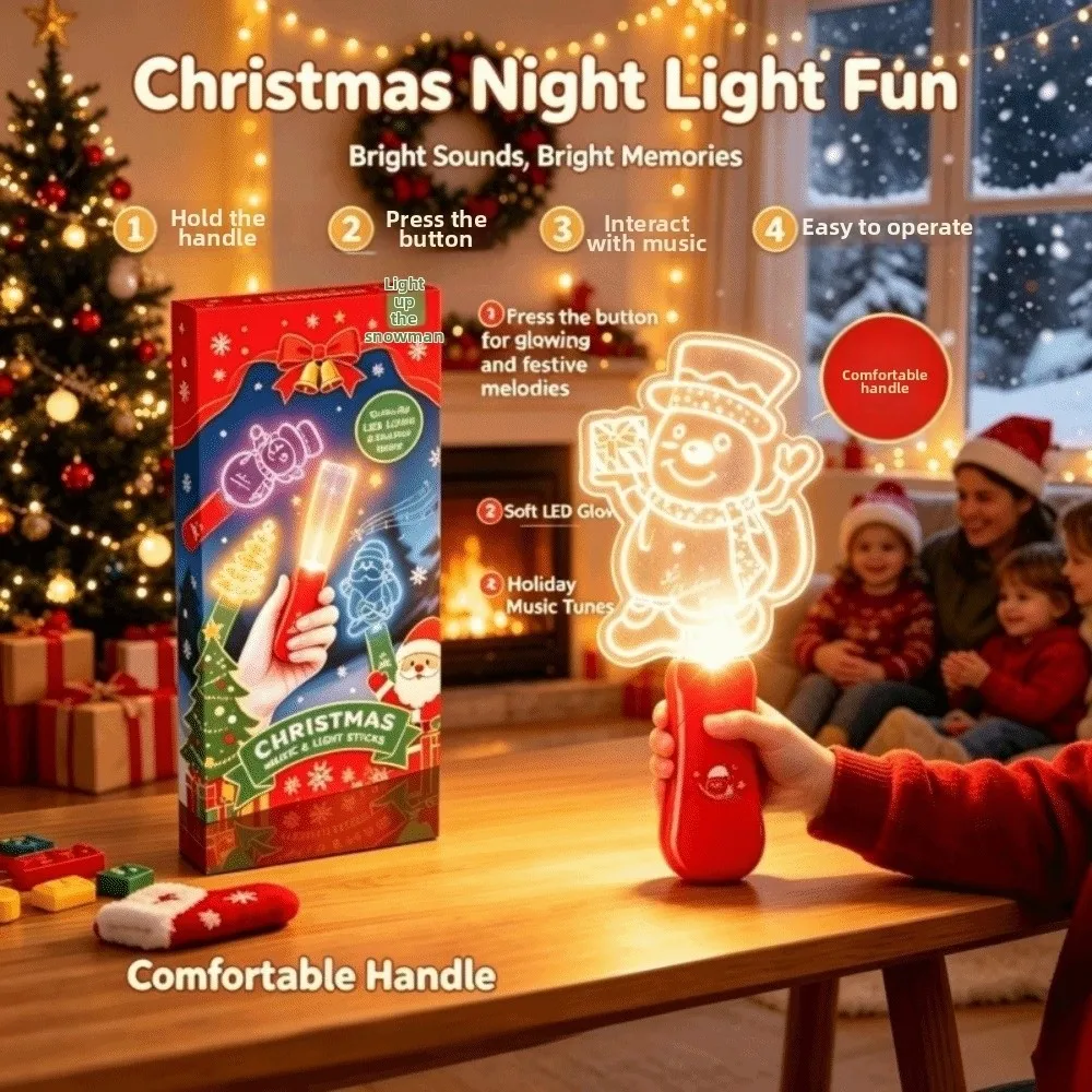 Halloween Lamp LED Glow Sticks with Sound Snowman Elk Colorful Mini Handheld Night Lights Santa Claus Christmas Wands