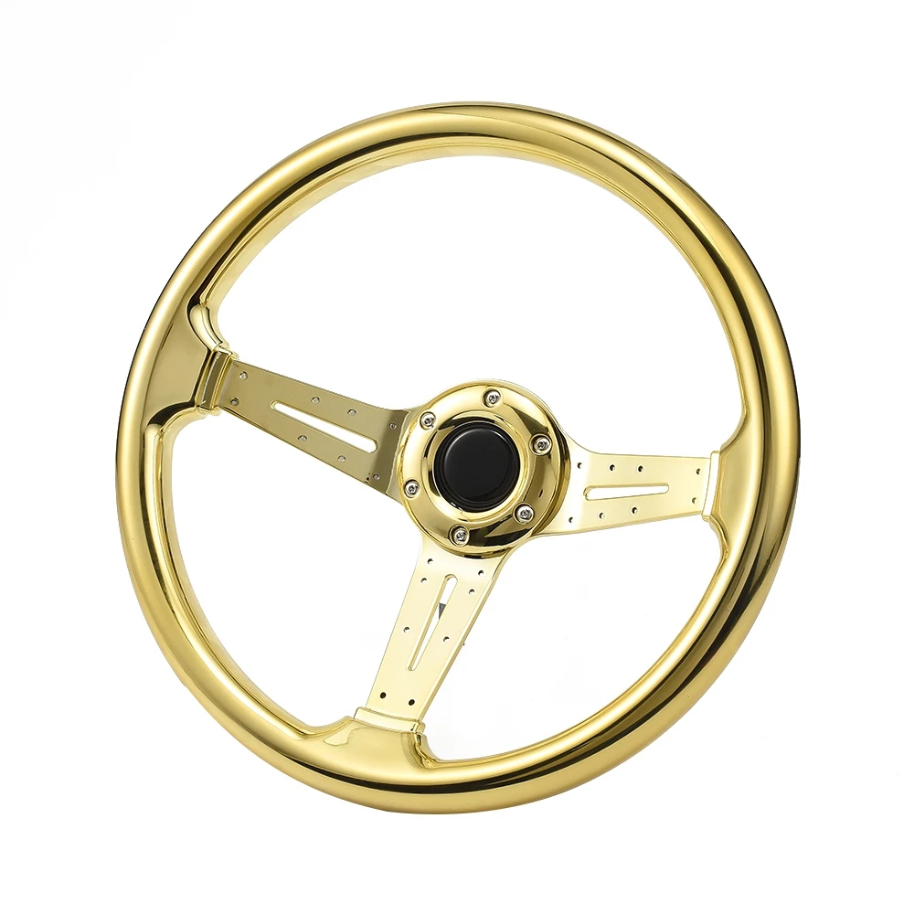 

ABS Plating Gold Auto JDM Racing Deep Dished Steering Wheel, 340mm Diamater 3-Spoke Steering Wheel Car Modification Accessories