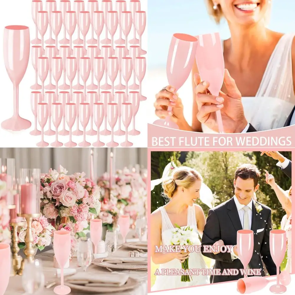 

Розовые небьющиеся акриловые флейты для шампанского, набор из 48 многоразовых стаканов для подставок для свадеб и вечеринок