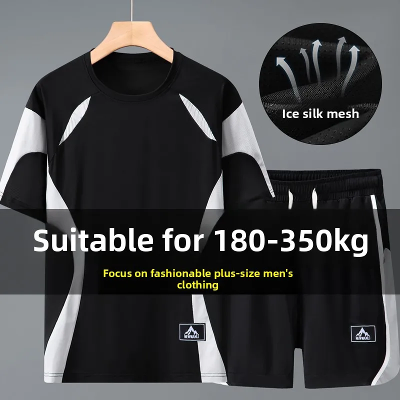 

plus Size Summer ort Sve T-irt Set Men's Loose Fit Qui Dry Fitn Clothing Baskeall Running Sportswear