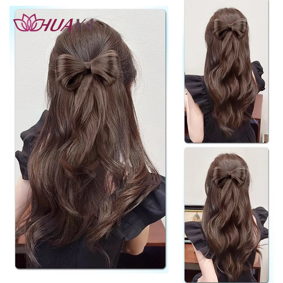 Synthetic Bow Bun Chignon with Curly Tassel Heat Resistant Natural Fake Hair Accessories Fluffy  Bow Hair Clip Wig Styling Tools