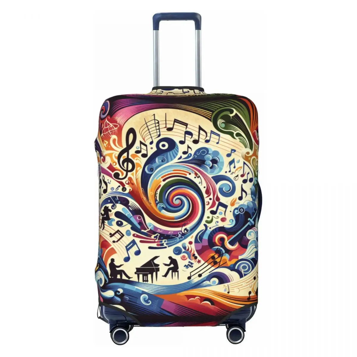 Colorful Music Musical Notes Suitcase Cover Elastic Travel Luggage Covers for 18-32 inch