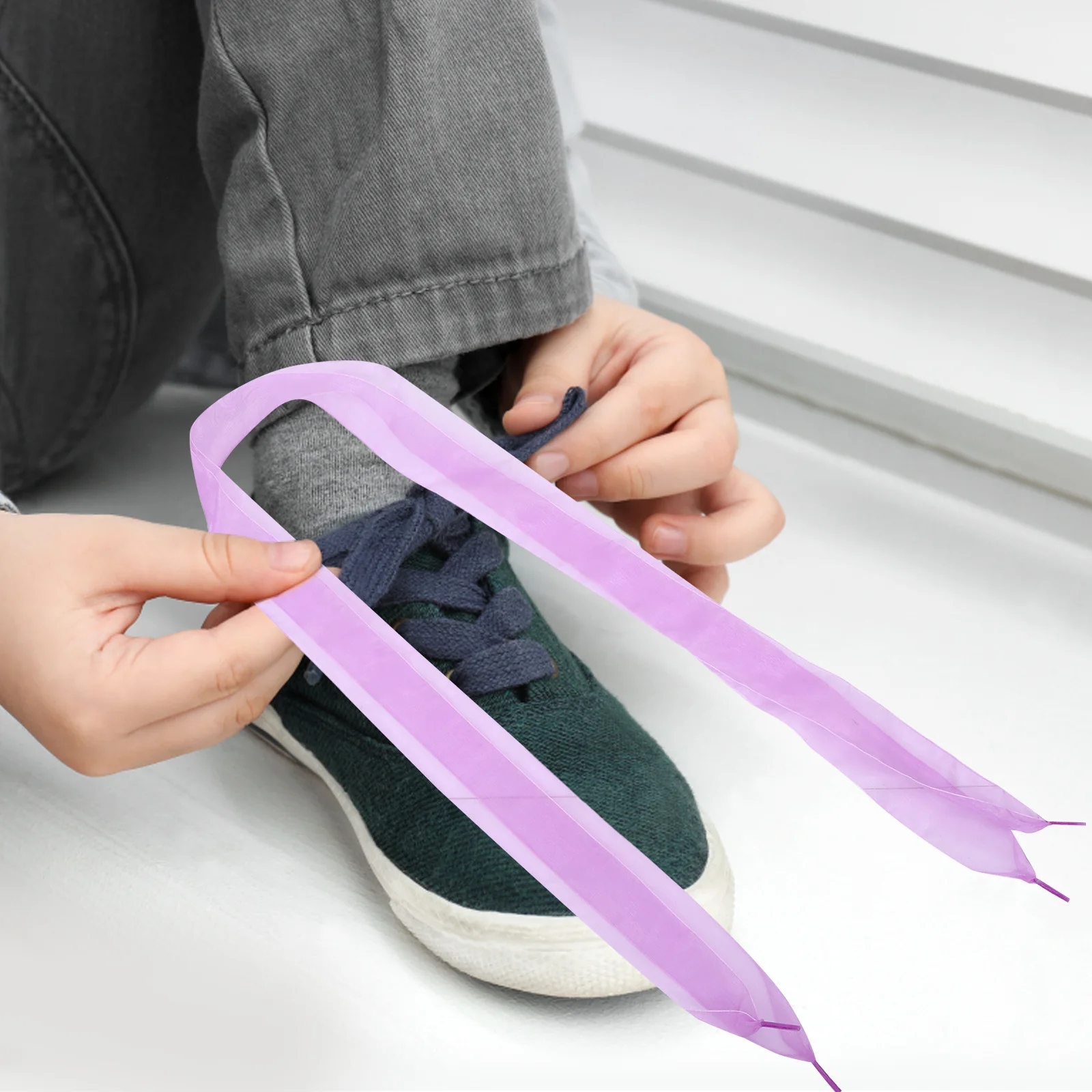 

1 пара расширяющих прозрачных шнурков из органзы, светло-фиолетовые осветляющие кроссовки, кроссовки, ботинки для вечеринок, танцев, пешего туризма, танцев