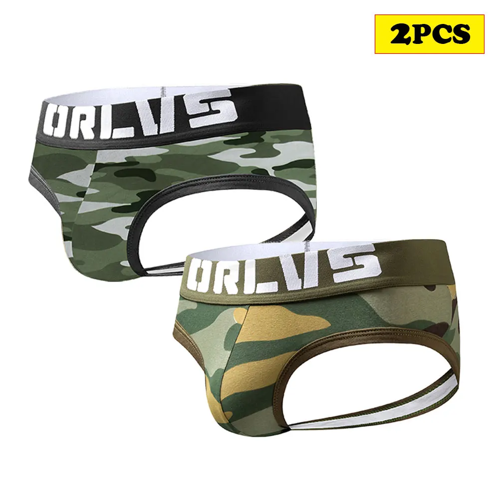 

2PCS Camouflage Mens Bikini Underwear Man Cotton Briefs Male Backless Jockstrap Shorts Gay Sissy Panties Underpants for Men