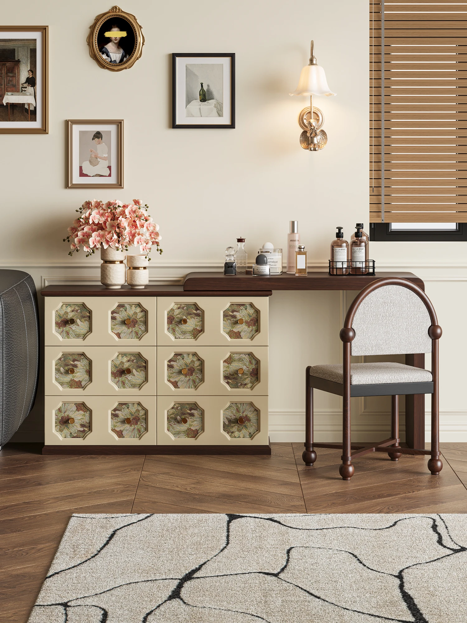 Medieval pattern multi-functional design dresser household bedroom bedside dressing table style premium makeup table