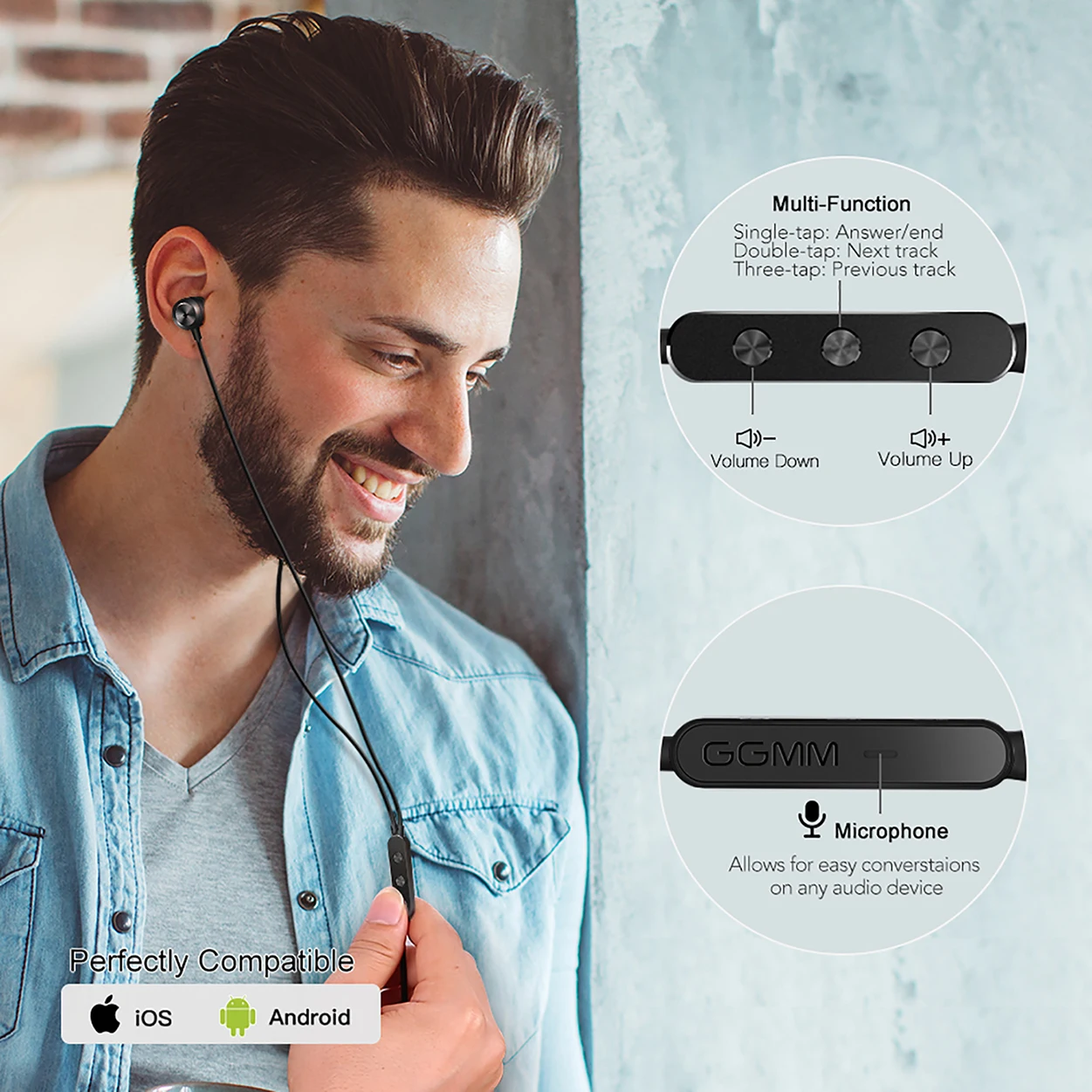 Ggmm t1 bluetooth fones de ouvido esporte tws 9d estéreo de alta fidelidade bt v5.0 fones de ouvido sem fio ipx7 impermeável 36hrs play-time touch control