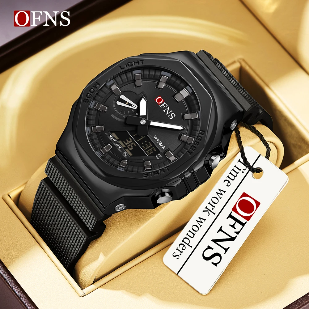 

OFNS Brand 3167 New Fashionable Men's Military Sports Watch Quartz Steel Waterproof Dual Screen Men's Clock RelioMasculino