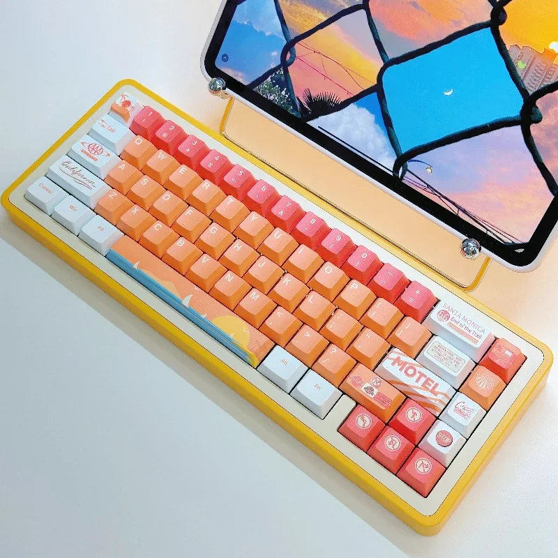 California Dream Retro Keycaps Set PBT Sublimation Cherry Profile Keycaps for Mechanical Keyboard Custom Cartoon Keyboard Caps