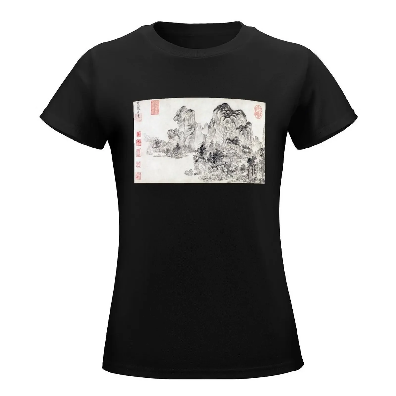 Landscape in the Style of Yan Wengui and Fan Kuan (Restored Japanese Artwork) T-Shirt Blouse female t shirts for Womens